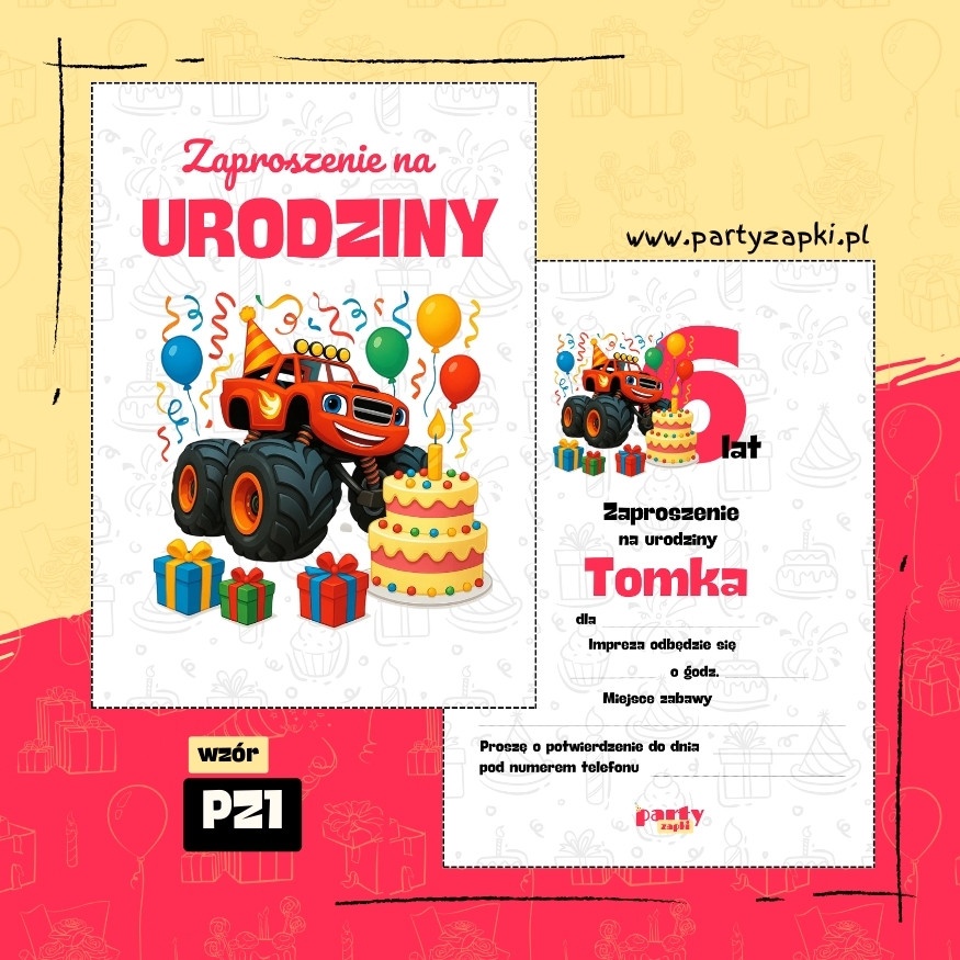 blaze i mega maszyny zaproszenie na urodziny 01 pz1