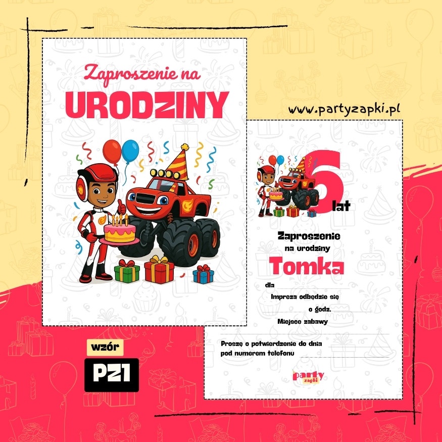 blaze i mega maszyny zaproszenie na urodziny 02 pz1