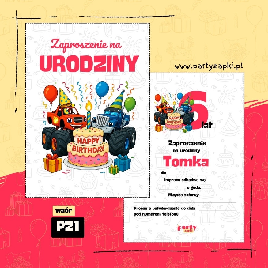 blaze i mega maszyny zaproszenie na urodziny 03 pz1