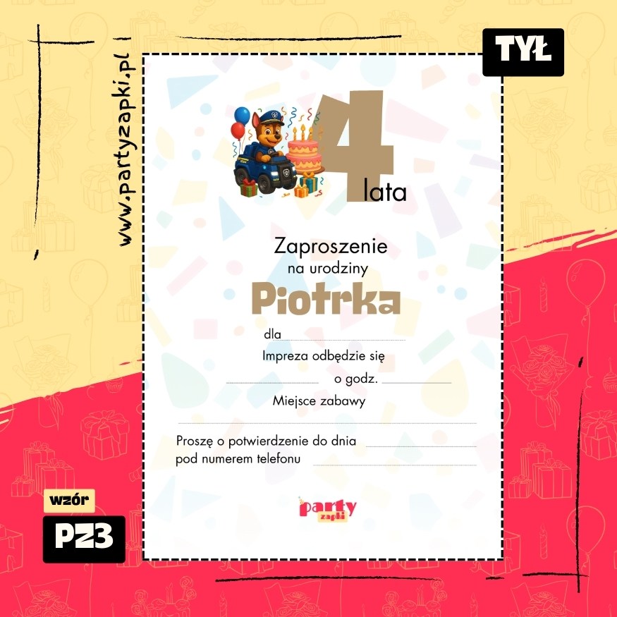 chase psi patrol zaproszenie na urodziny 01 pz3 tyl