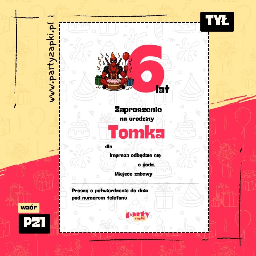 deadpool zaproszenie na urodziny 02 pz1 tyl