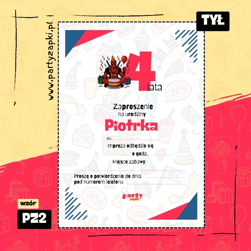 deadpool zaproszenie na urodziny 02 pz2 tyl