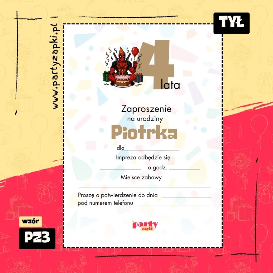 deadpool zaproszenie na urodziny 02 pz3 tyl