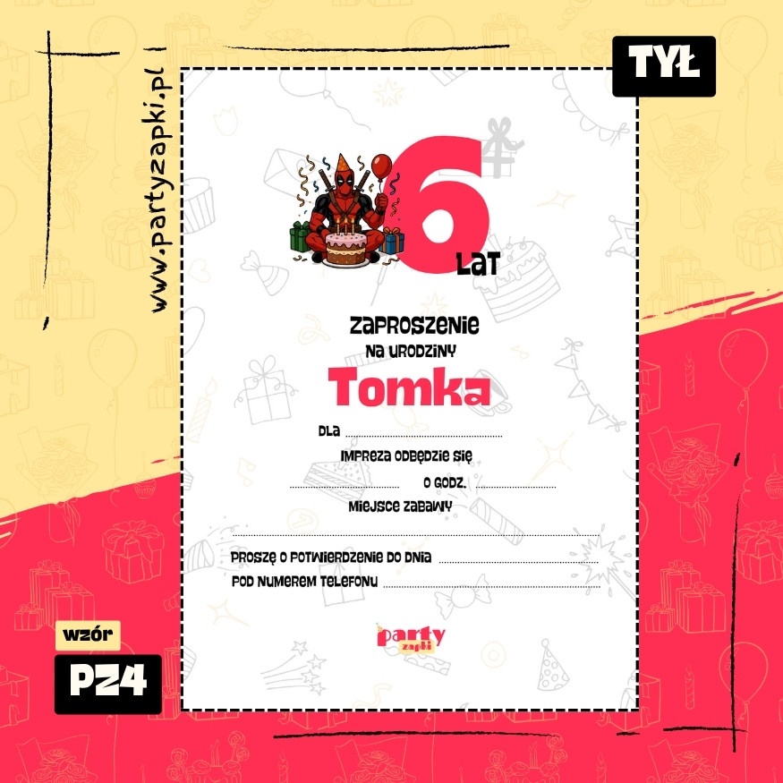 deadpool zaproszenie na urodziny 02 pz4 tyl