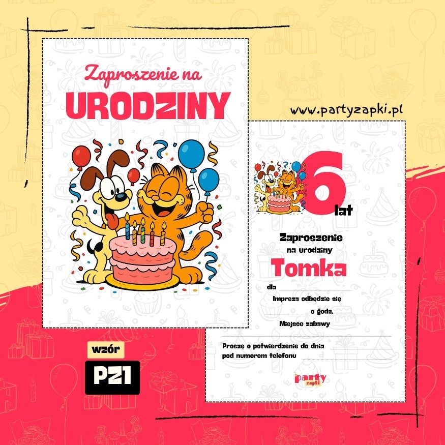 garfield zaproszenie na urodziny 01 pz1