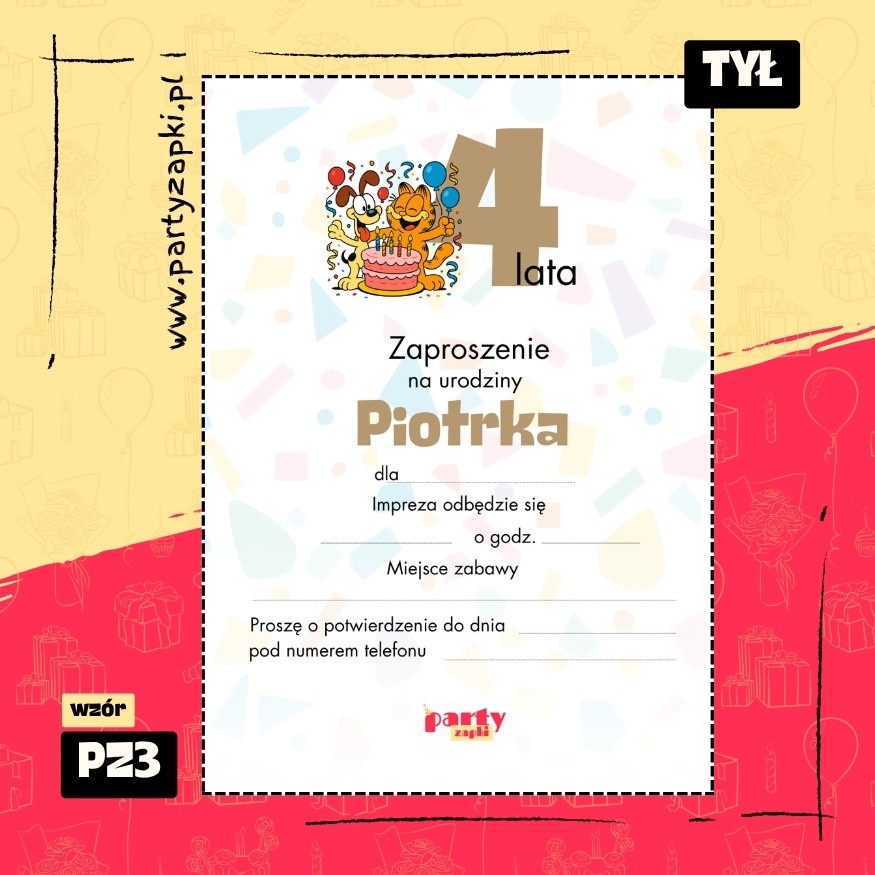 garfield zaproszenie na urodziny 01 pz3 tyl