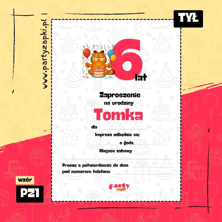 garfield zaproszenie na urodziny 01 pz1 tyl