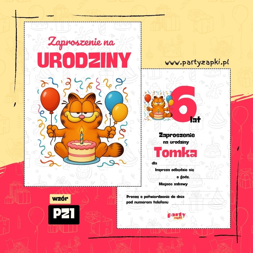garfield zaproszenie na urodziny 02 pz1