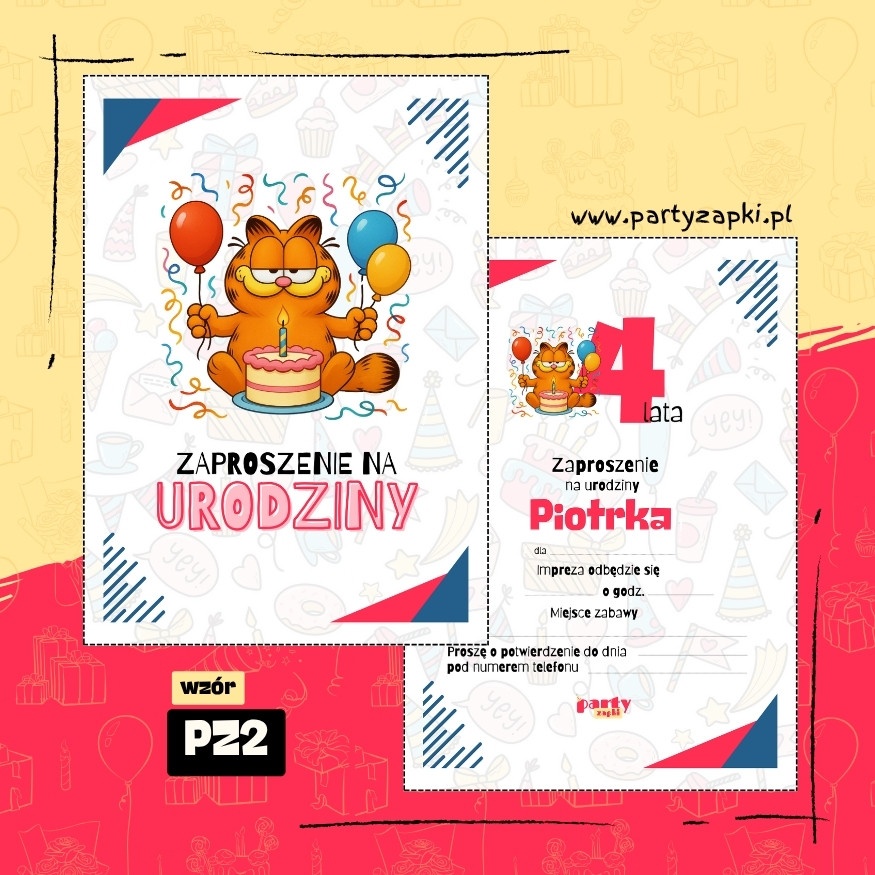 garfield zaproszenie na urodziny 02 pz2