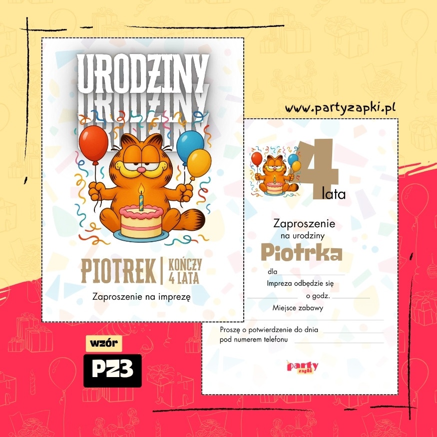 garfield zaproszenie na urodziny 02 pz3