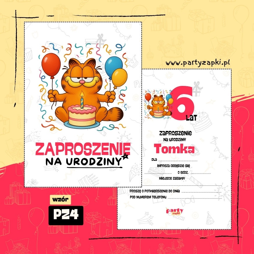 garfield zaproszenie na urodziny 02 pz4