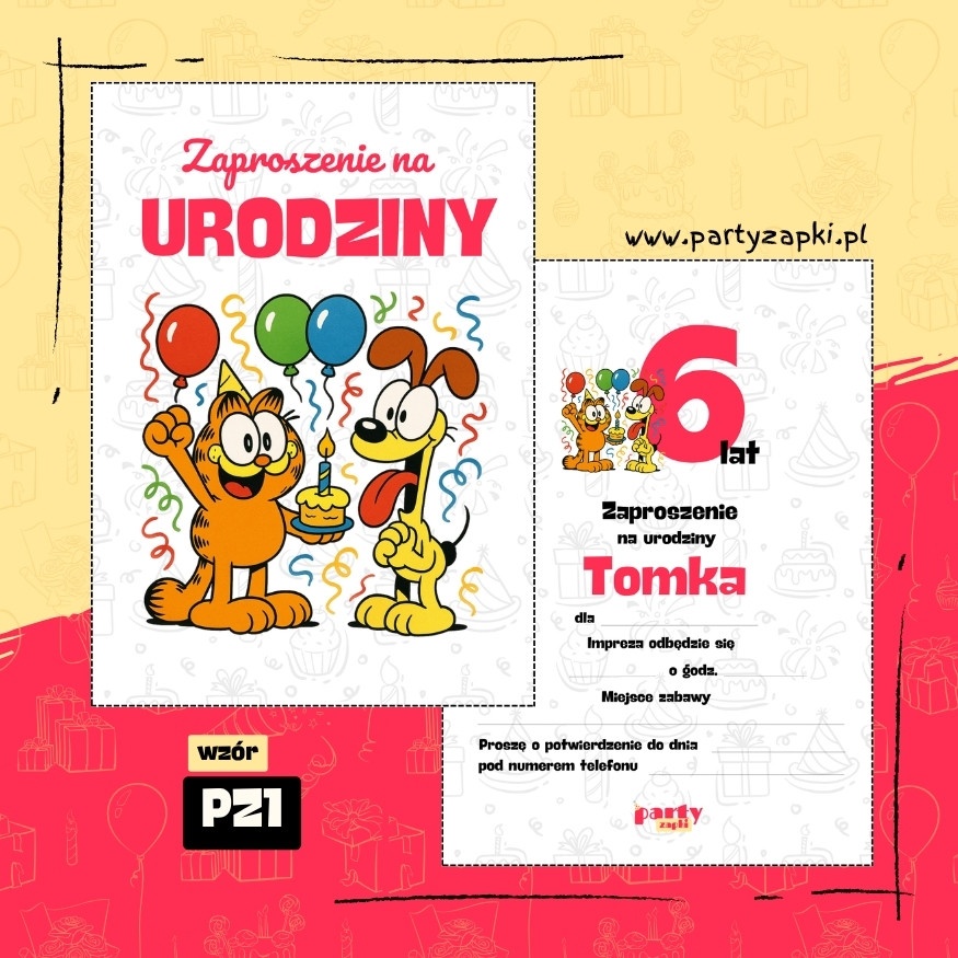 garfield zaproszenie na urodziny 03 pz1
