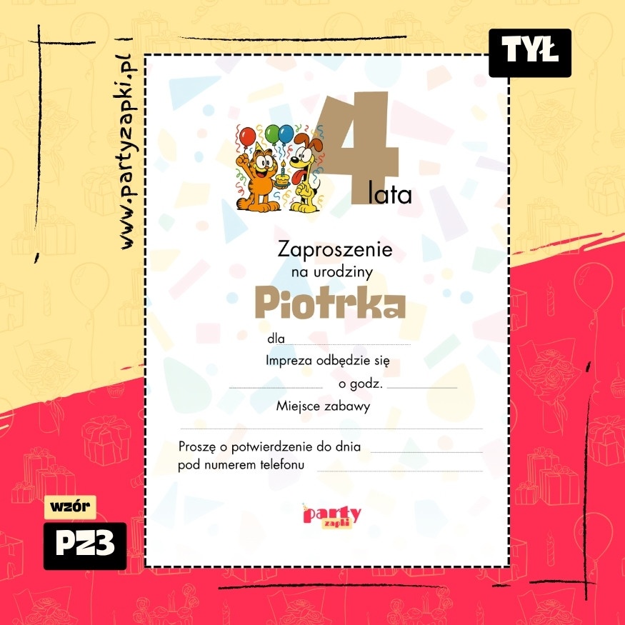 garfield zaproszenie na urodziny 01 pz3 tyl