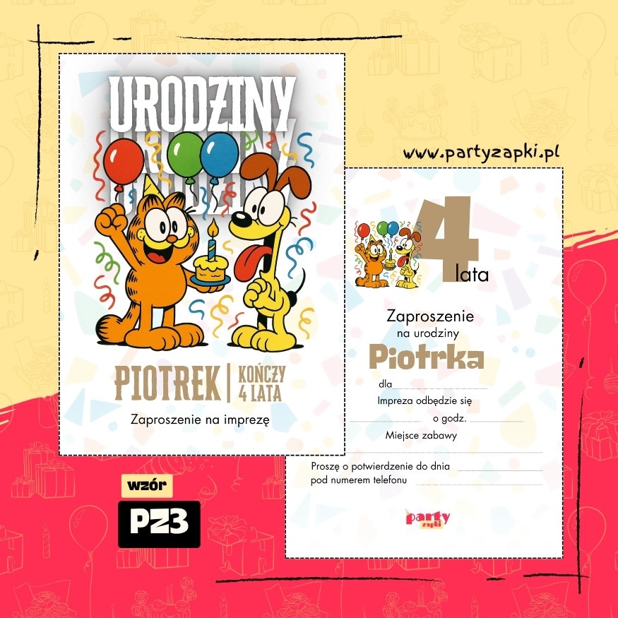 garfield zaproszenie na urodziny 03 pz3