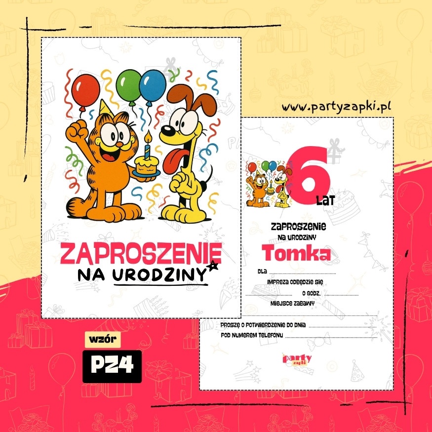 garfield zaproszenie na urodziny 03 pz4