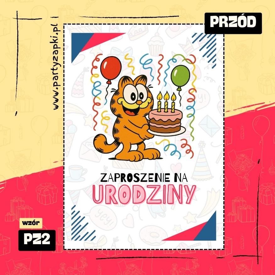 garfield zaproszenie na urodziny 01 pz2 przod