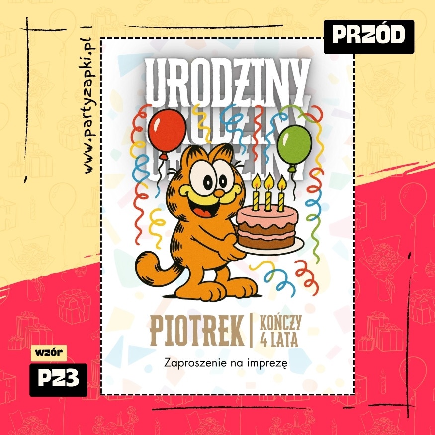 garfield zaproszenie na urodziny 01 pz3 przod