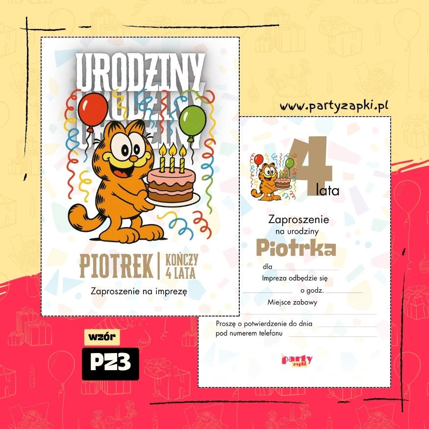 garfield zaproszenie na urodziny 05 pz3