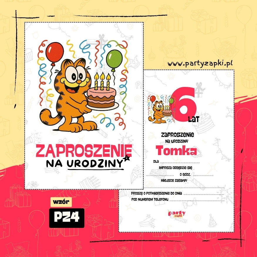 garfield zaproszenie na urodziny 05 pz4