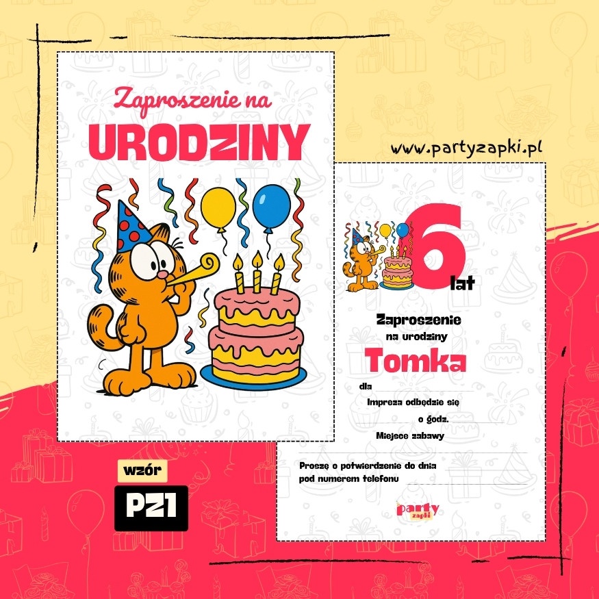 garfield zaproszenie na urodziny 06 pz1