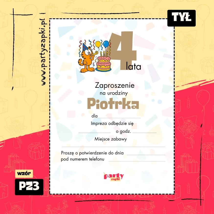 garfield zaproszenie na urodziny 01 pz3 tyl