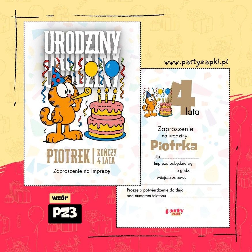 garfield zaproszenie na urodziny 06 pz3