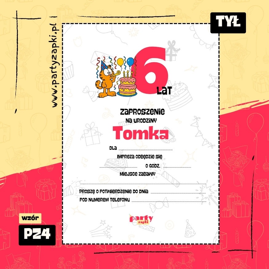 garfield zaproszenie na urodziny 01 pz4 tyl