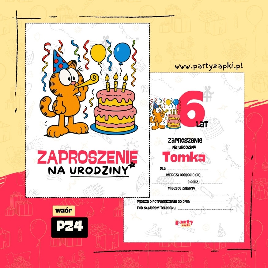 garfield zaproszenie na urodziny 06 pz4