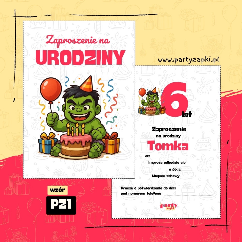 hulk zaproszenie na urodziny 04 pz1