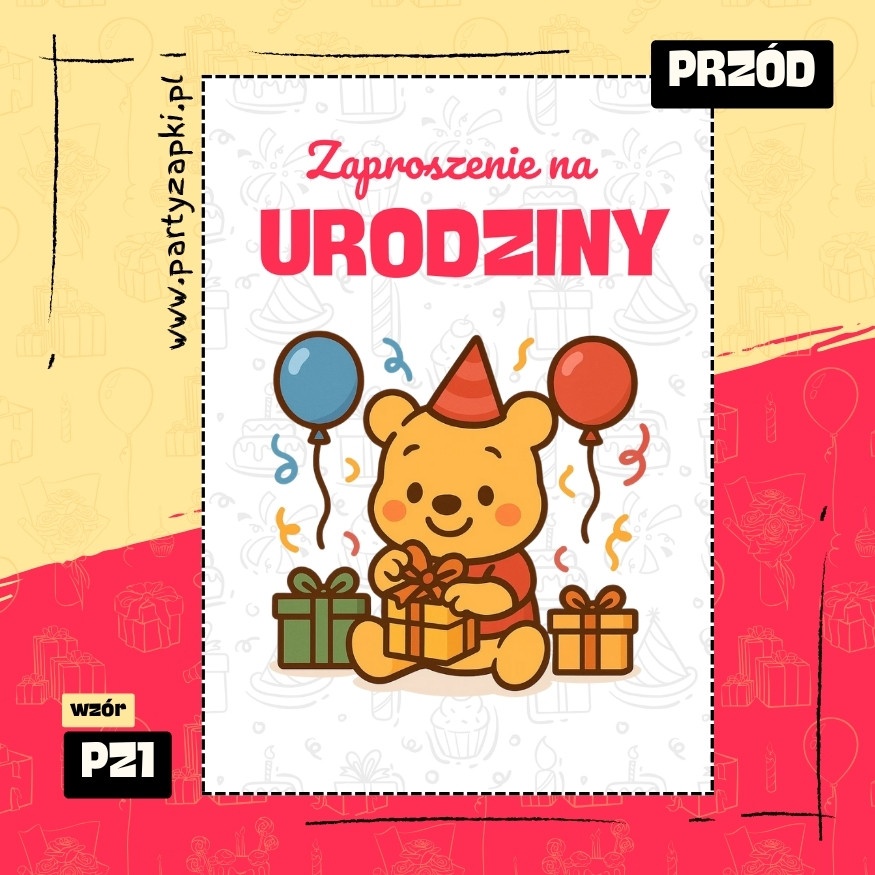 kubus puchatek zaproszenie na urodziny 01 pz1 przod