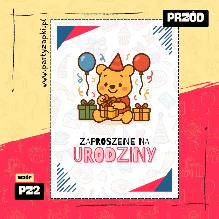 kubus puchatek zaproszenie na urodziny 01 pz2 przod