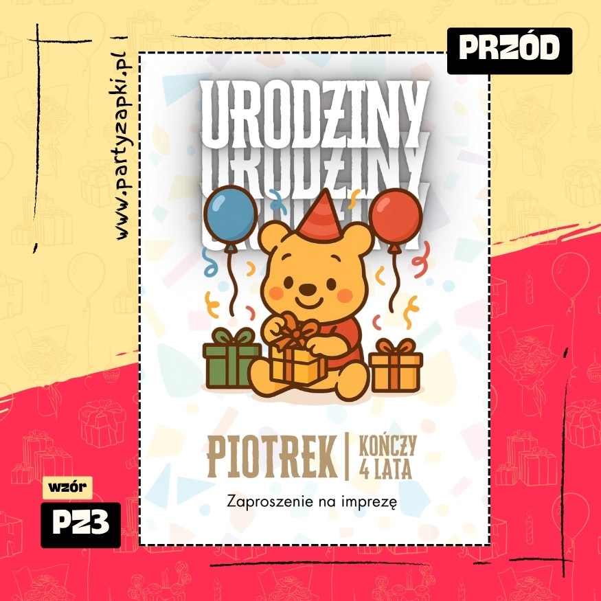 kubus puchatek zaproszenie na urodziny 01 pz3 przod
