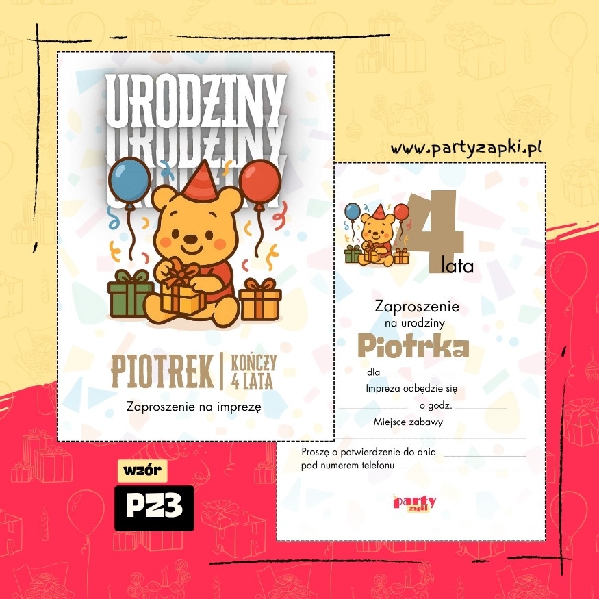 kubus puchatek zaproszenie na urodziny 08 pz3