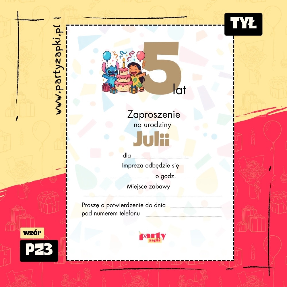 lilo stich zaproszenie na urodziny 01 pz3 tyl
