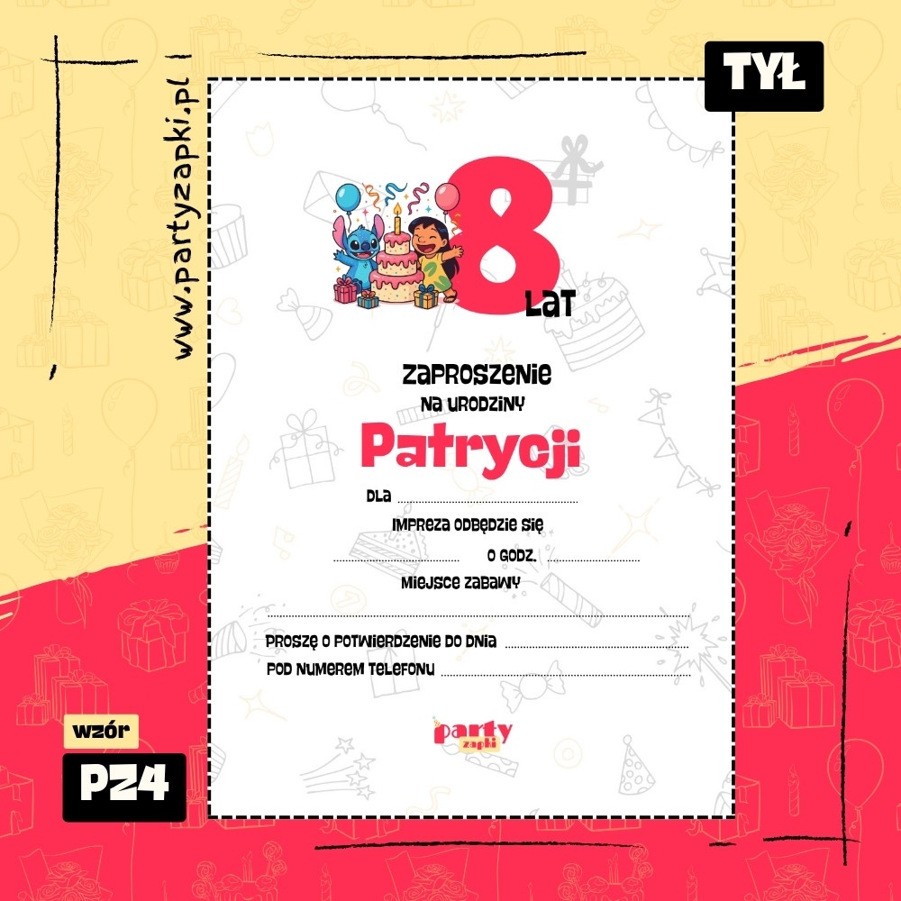 lilo stich zaproszenie na urodziny 01 pz4 tyl