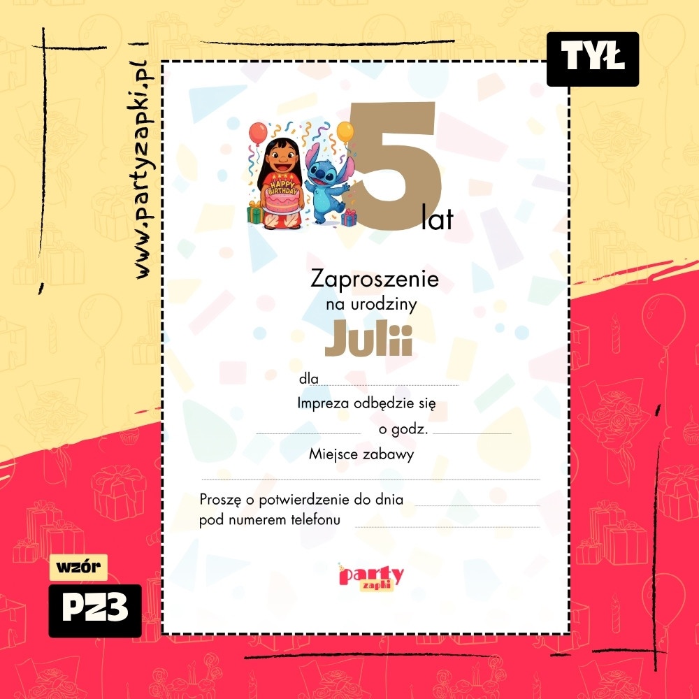 lilo stich zaproszenie na urodziny 01 pz3 tyl