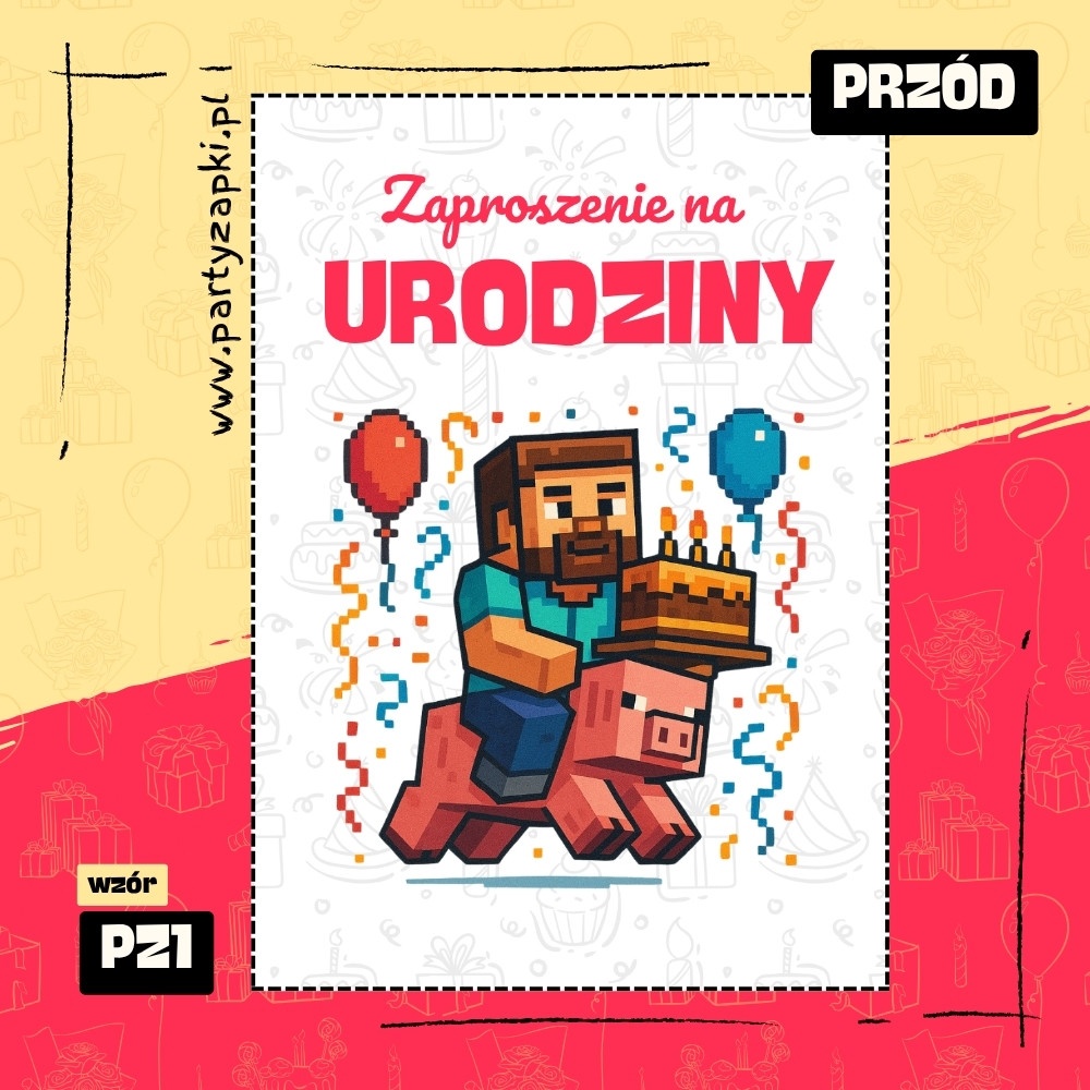 minecraft zaproszenie na urodziny 01 pz1 przod