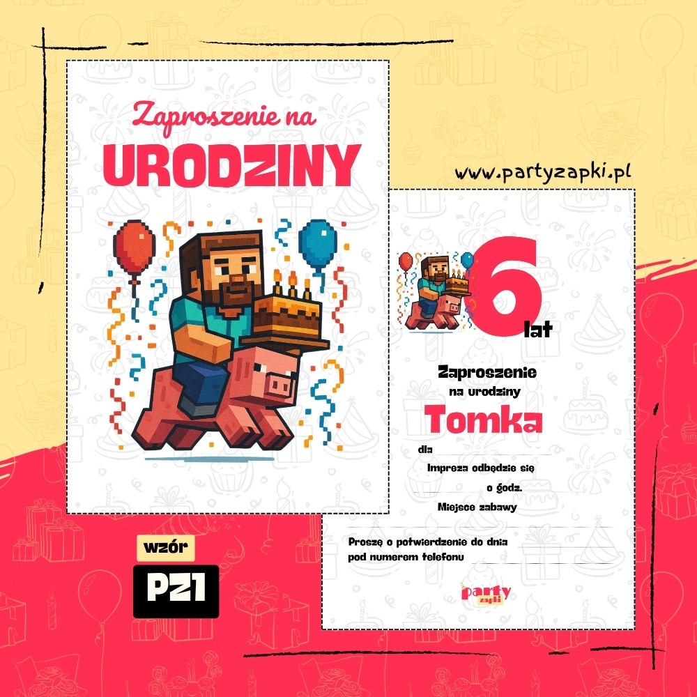 minecraft zaproszenie na urodziny 02 pz1