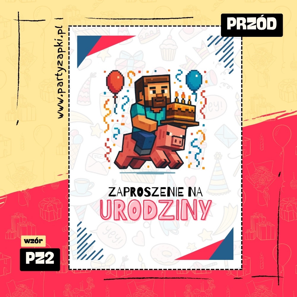 minecraft zaproszenie na urodziny 01 pz2 przod