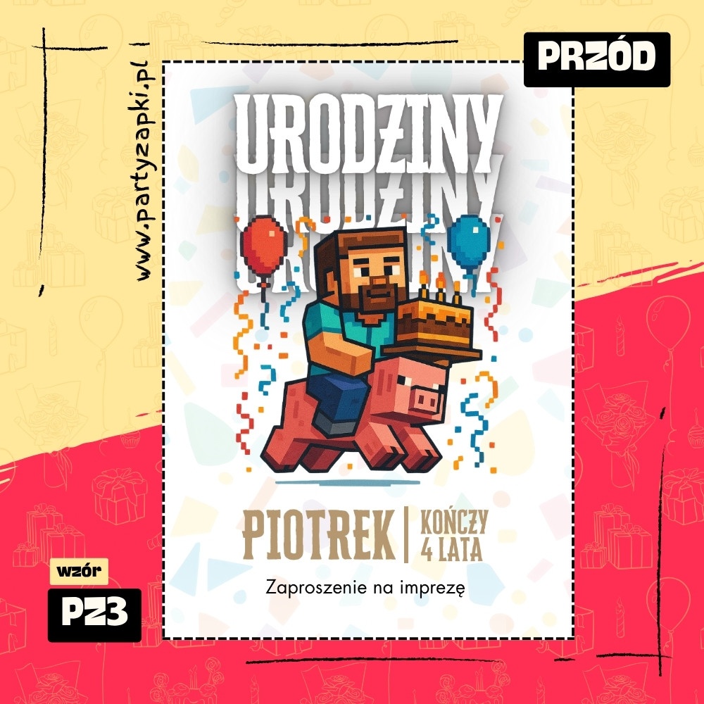 minecraft zaproszenie na urodziny 01 pz3 przod