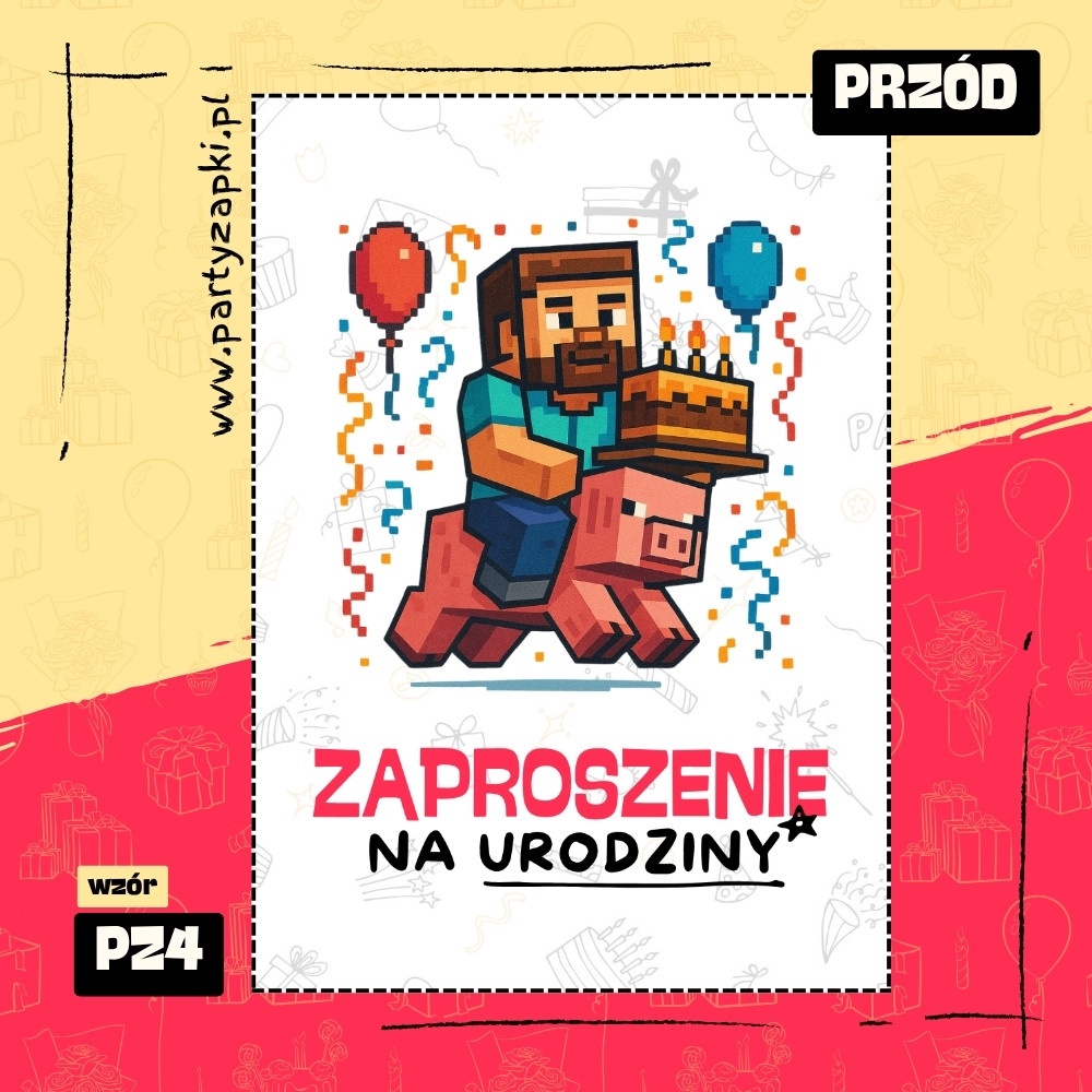 minecraft zaproszenie na urodziny 01 pz4 przod
