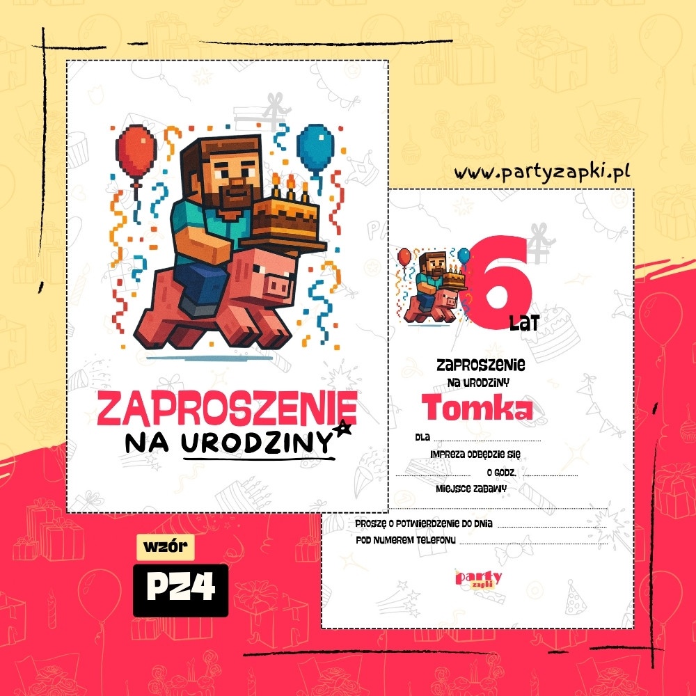 minecraft zaproszenie na urodziny 02 pz4