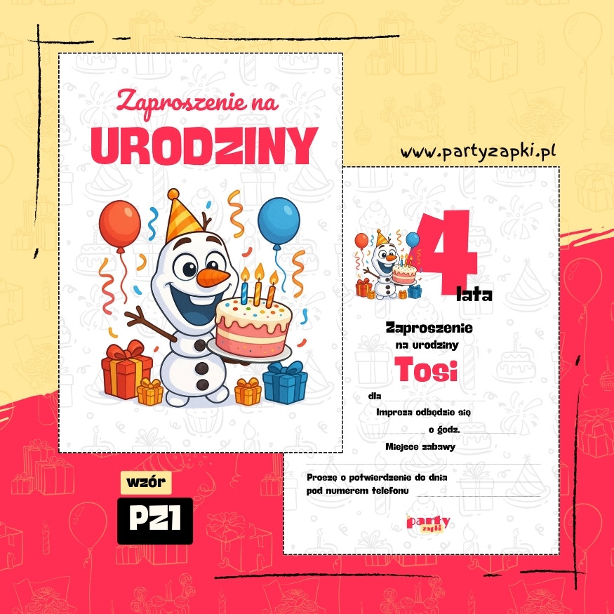 olaf kraina lodu zaproszenie na urodziny 02 pz1