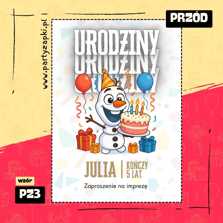 olaf kraina lodu zaproszenie na urodziny 01 pz3 przod
