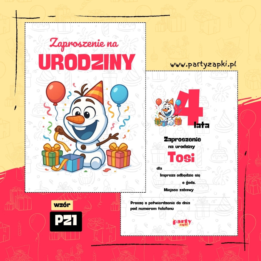 olaf kraina lodu zaproszenie na urodziny 03 pz1