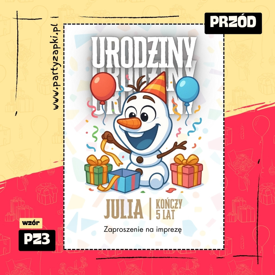 olaf kraina lodu zaproszenie na urodziny 01 pz3 przod