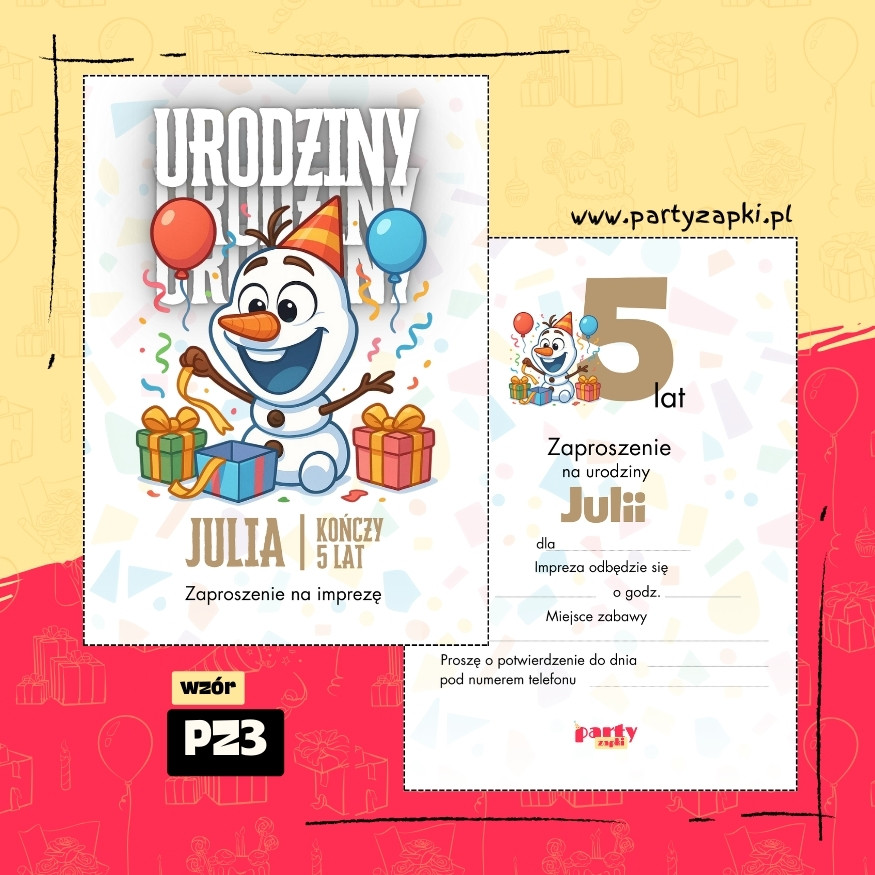 olaf kraina lodu zaproszenie na urodziny 03 pz3