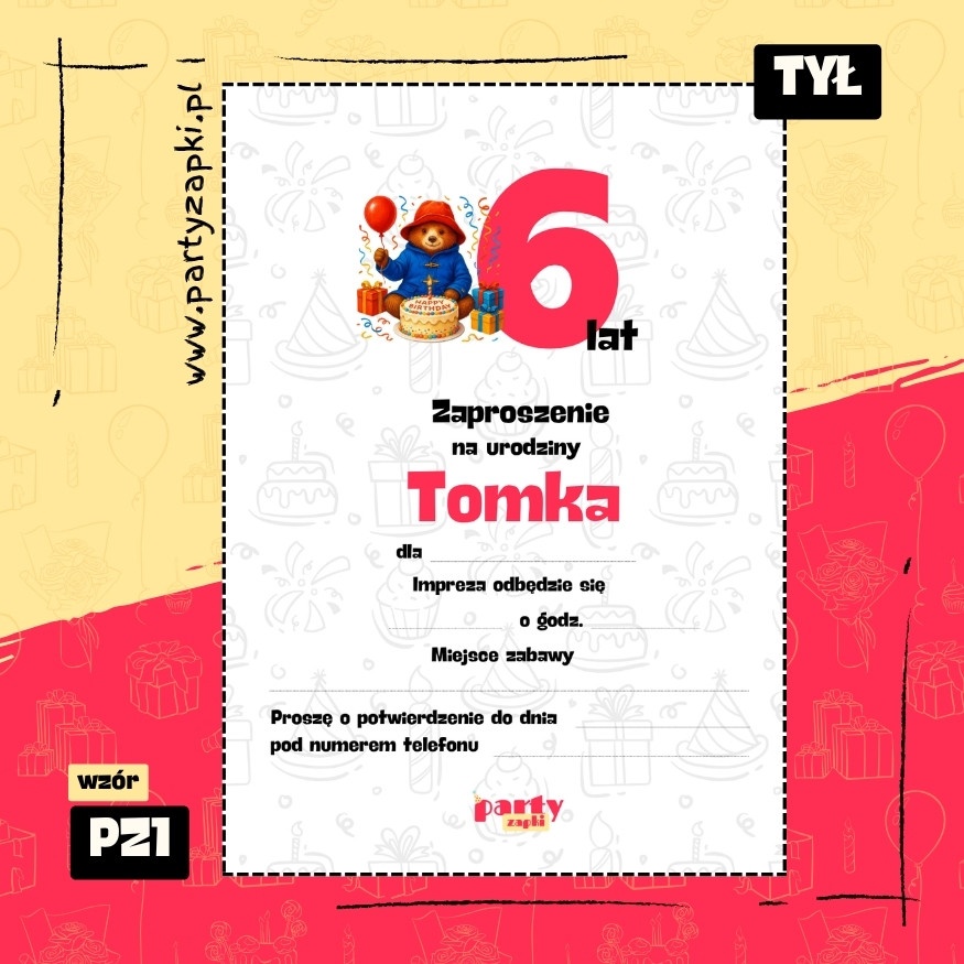 paddington zaproszenie na urodziny 01 pz1 tyl