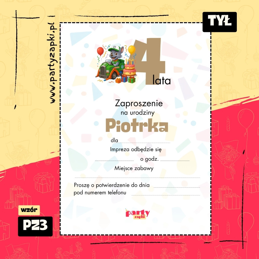 rocky psi patrol zaproszenie na urodziny 01 pz3 tyl