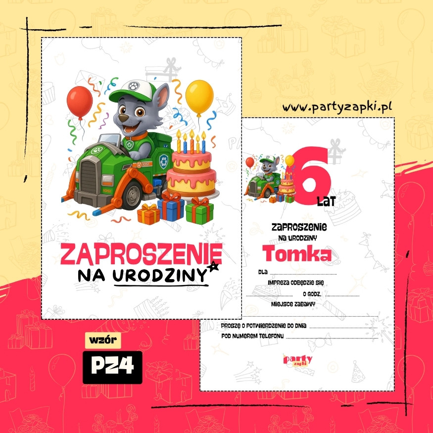 rocky psi patrol zaproszenie na urodziny 03 pz4